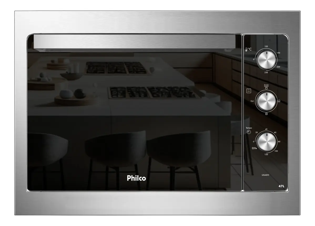 Forno elétrico de embutir Philco PFE47E 47L inox esmaltado com botões giratórios