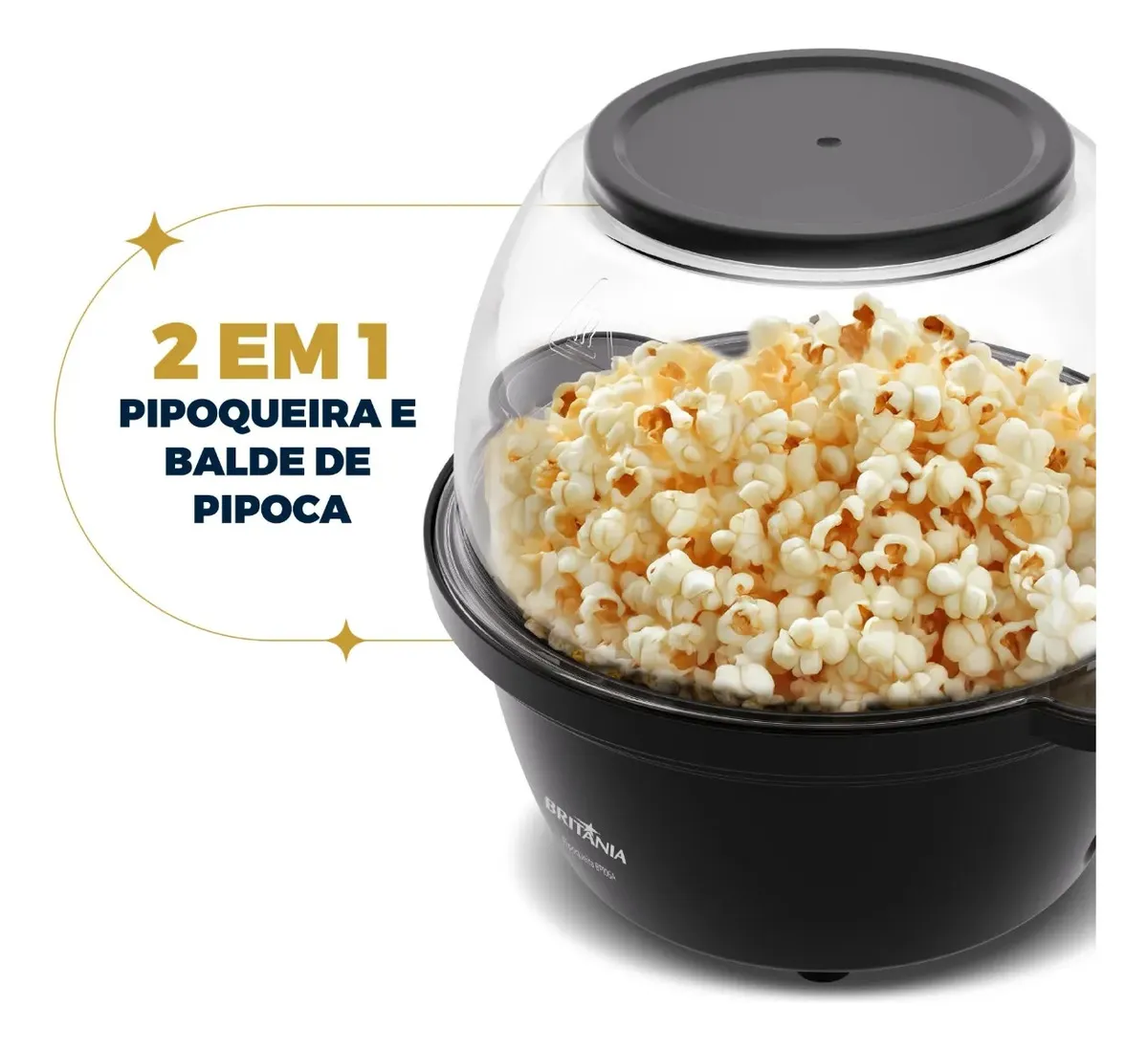 Pipoqueira elétrica Britânia BPI06A preta 2 em 1 com balde de pipoca antiaderente